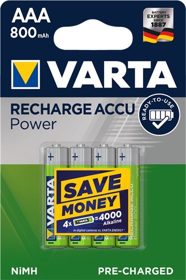 VARTA CONSUMER BATT VAT56703101404 AAA RECHARGE ACCU POWER X4 (800 MAH)