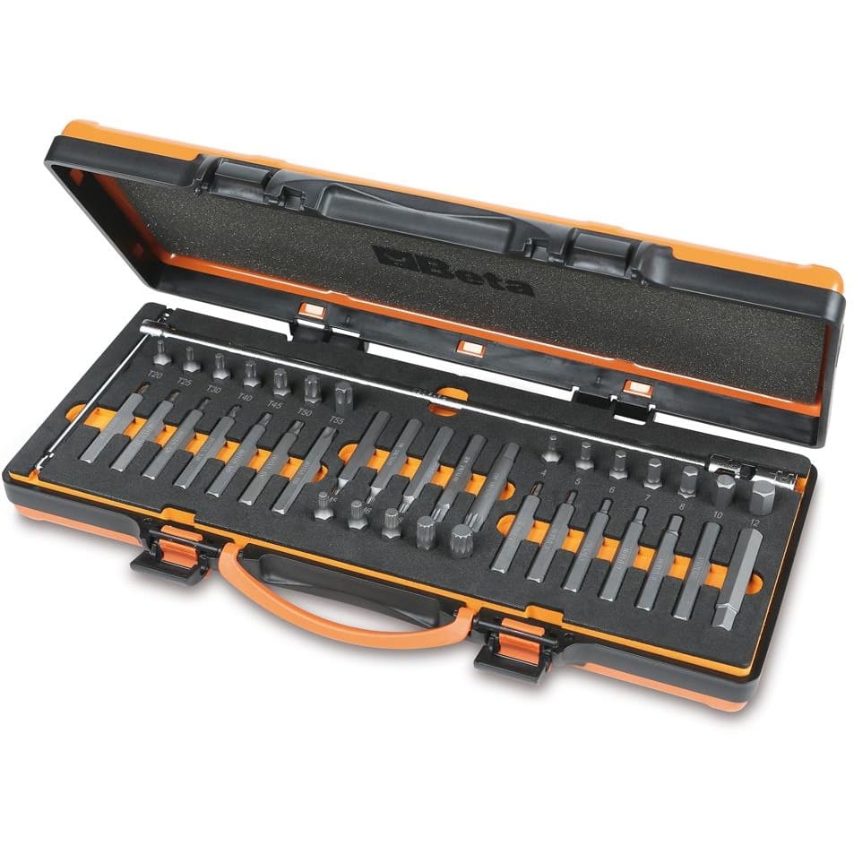 BM SPA - BMM008670938 Assortimento di 38 inserti con attacco esagonale 10 mm e 1 portainserti a T snodato in termoformato morbido e cassetta di lamiera