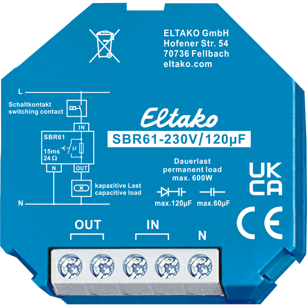 ELTAKO - EAK61100330 Relè limitatore di corrente capacitivo, 1 contatto NO 16 A da incasso