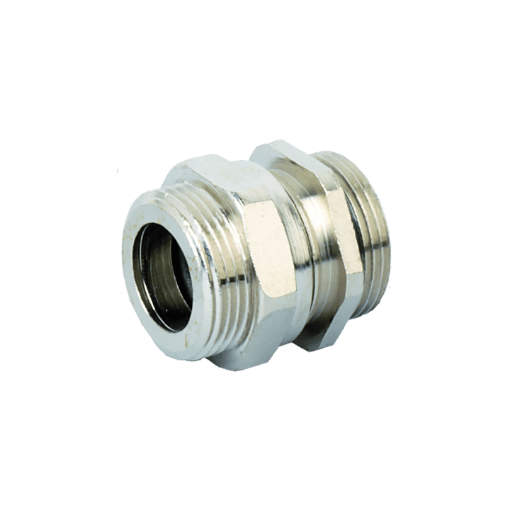 COSMEC - CSM6118-40M Adattatore pressacavo in ottone nichelato, filetti M40x1,5 - M40x1,5 mm, serr. cavo 20-27 mm, IP68