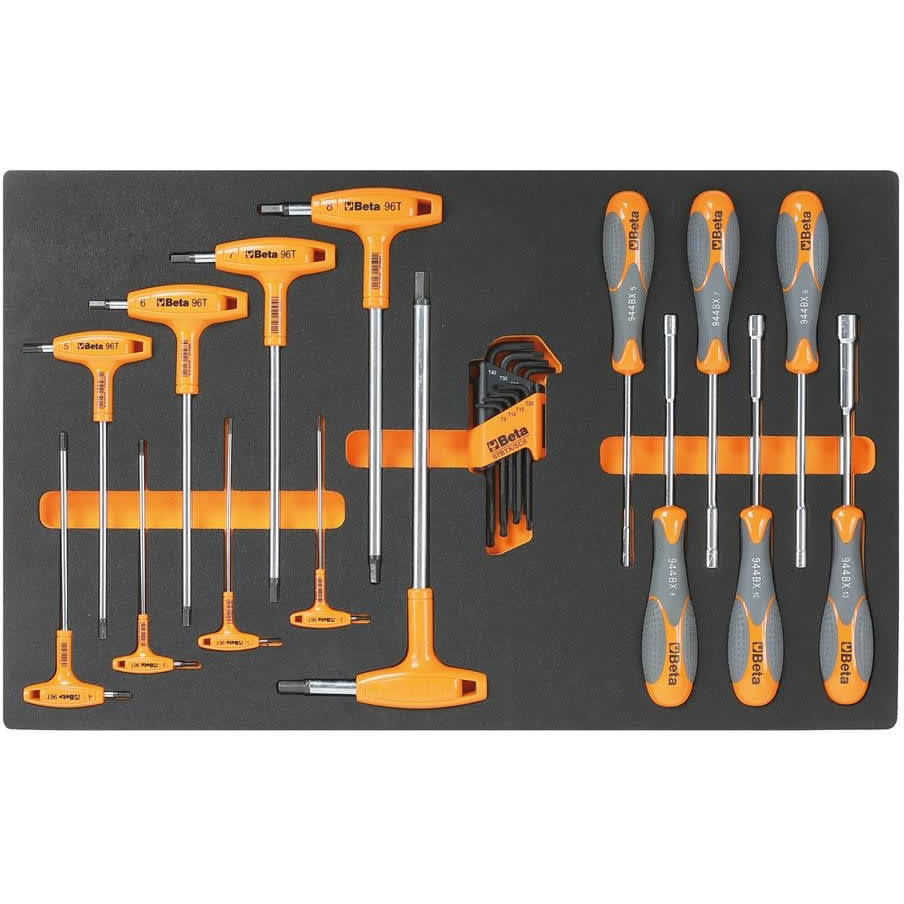 BM SPA - BMM024500060 Vassoio morbido in EVA chiavi maschio per viti con impronta Torx®, esagonali piegate con impugnatura e chiavi a bussola