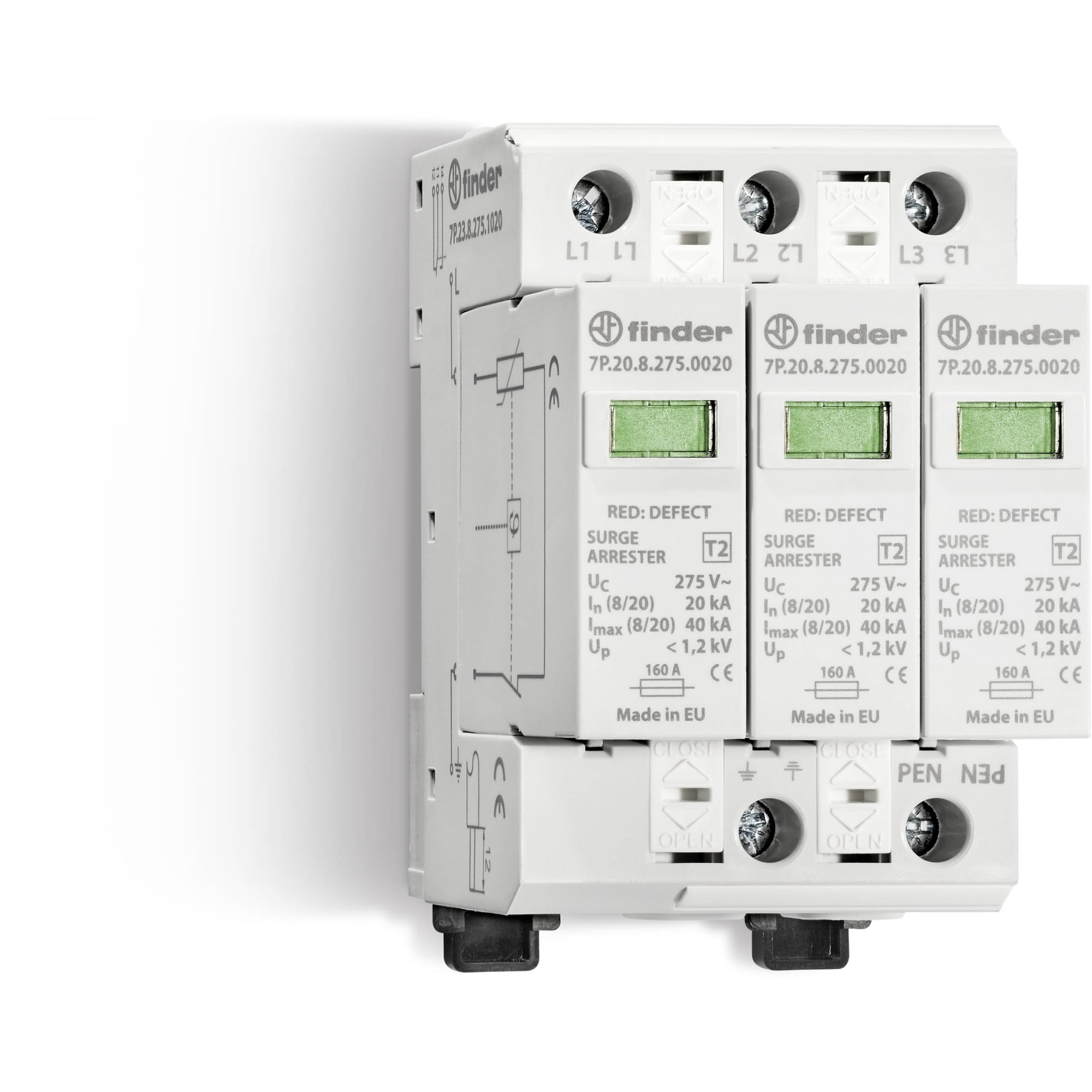 FINDER SPA - FIN7P2382750020 SPD CLASSE2 TRIF 3P 275VAC 3+0 20kA NO REM