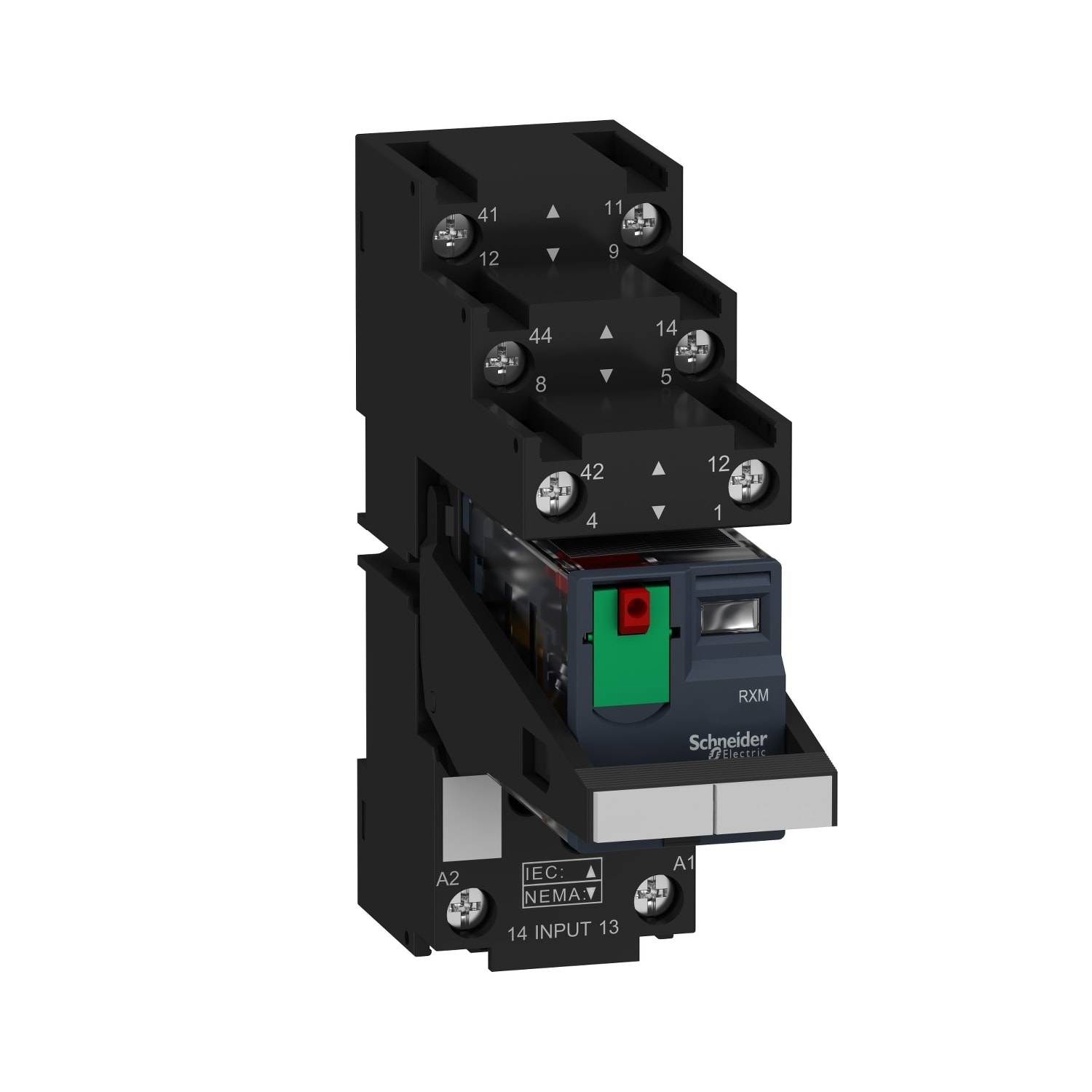 SCHNEIDER ELECTRIC - SNRRXM2AB2B7PVS Relè RXM-pulsante test+LED pre-montato-base contatti separati-2NC/NO 12A 24Vca