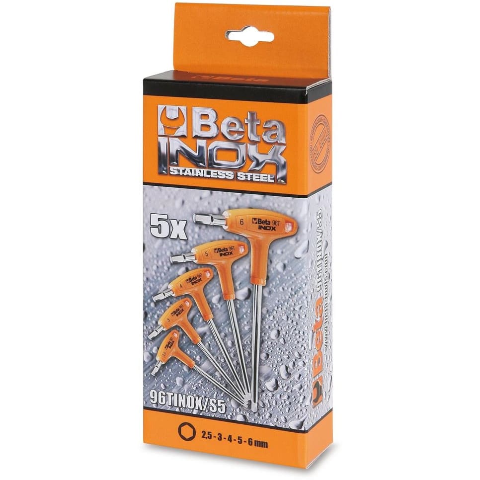 BM SPA - BMM000961952 Serie di 5 chiavi maschio esagonale piegate con impugnatura di manovra in acciaio inossidabile