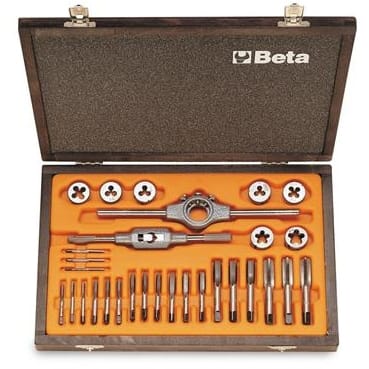 BM SPA - BMM004460055 Assortimento di maschi e filiere con accessori in acciaio al cromo filettatura metrica in cassetta di legno