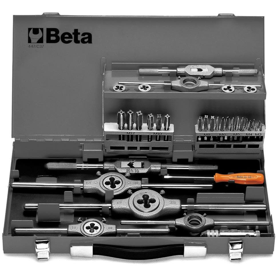 BM SPA - BMM004470055 Assortimento di maschi e filiere con accessori in acciaio HSS filettatura metrica in cassetta metallica