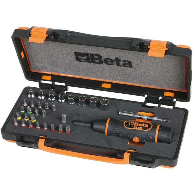 BM SPA - BMM005830931 Assortimento di 1 giravite dinamometrico, 8 chiavi a bussola esagonali, 20 inserti per avvitatori e 2 accessori in cassetta di lamiera con termoformat