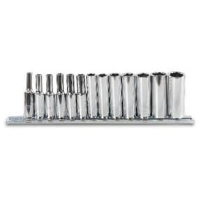 BM SPA - BMM009000203 Serie di chiavi a bussola lunghe con attacco quadro femmina 1/4' bocca esagonale, cromate