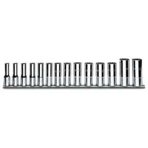 BM SPA - BMM009100340 Serie di 14 chiavi a bussola a mano lunghe bocca poligonale (art. 910BL) su supporto