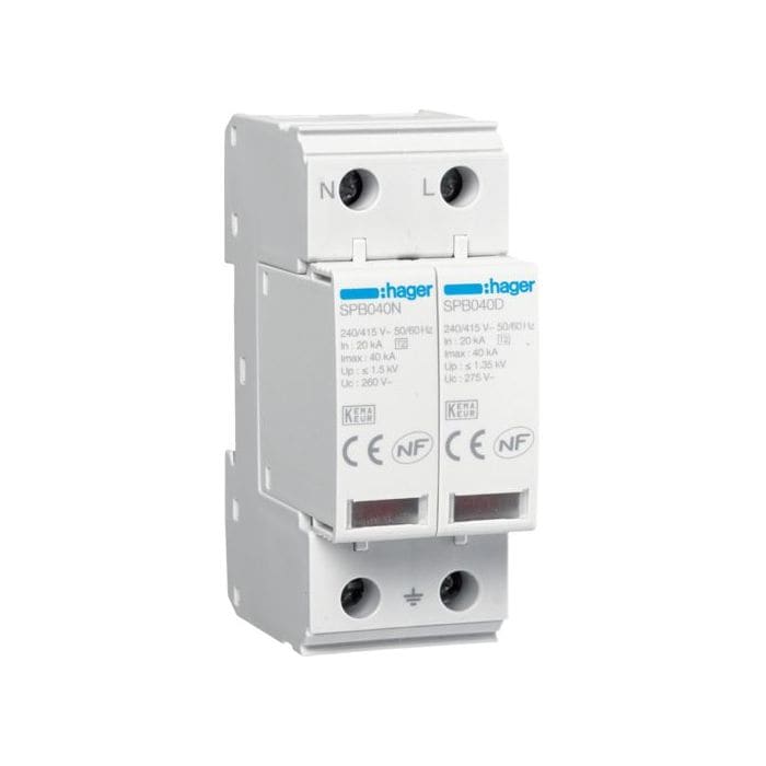 HAGER HAGSPB240R SPD 2P T2 TNS/TT 40KA CON CONTATTO AUX