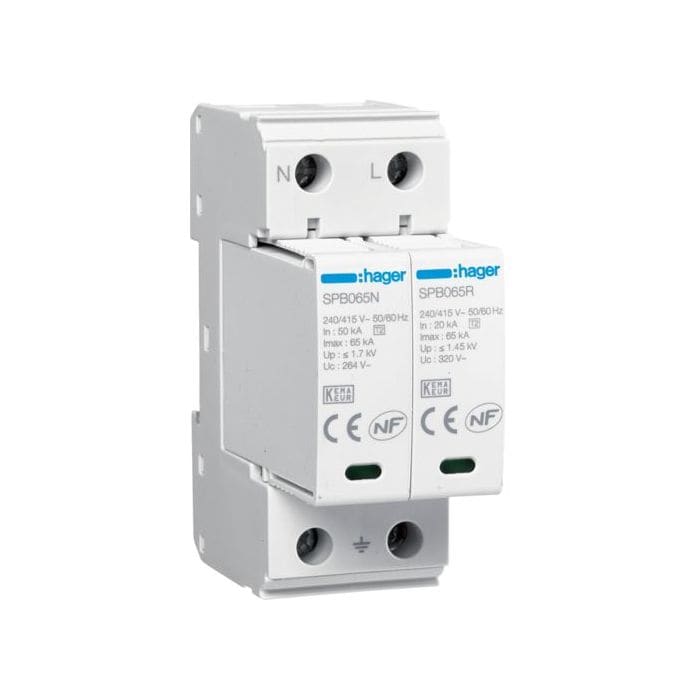 HAGER HAGSPB265R SPD 2P T2 TNS/TT 65KA CON CONTATTO AUX