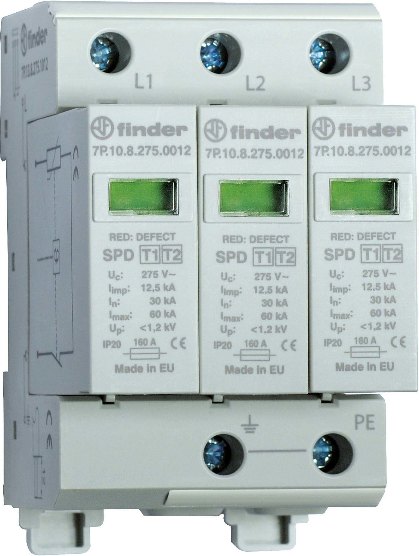 FINDER SPA - FIN7P1382751012 SPD CLASSE1+2 TRIFASE 3P 275VAC 3+0 12.5KA