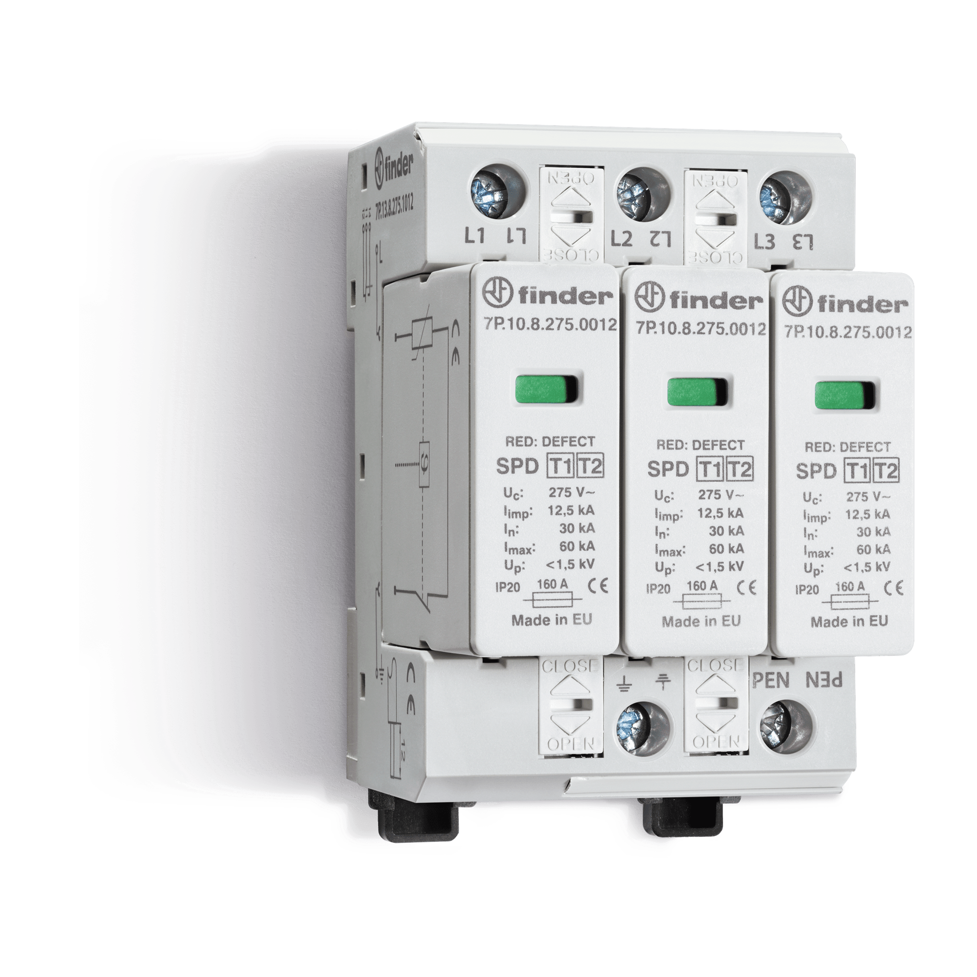 FINDER SPA - FIN7P1395000006 SPD CLASSE1+2 TRIFASE 3P 275VAC 3+0 12.5KA