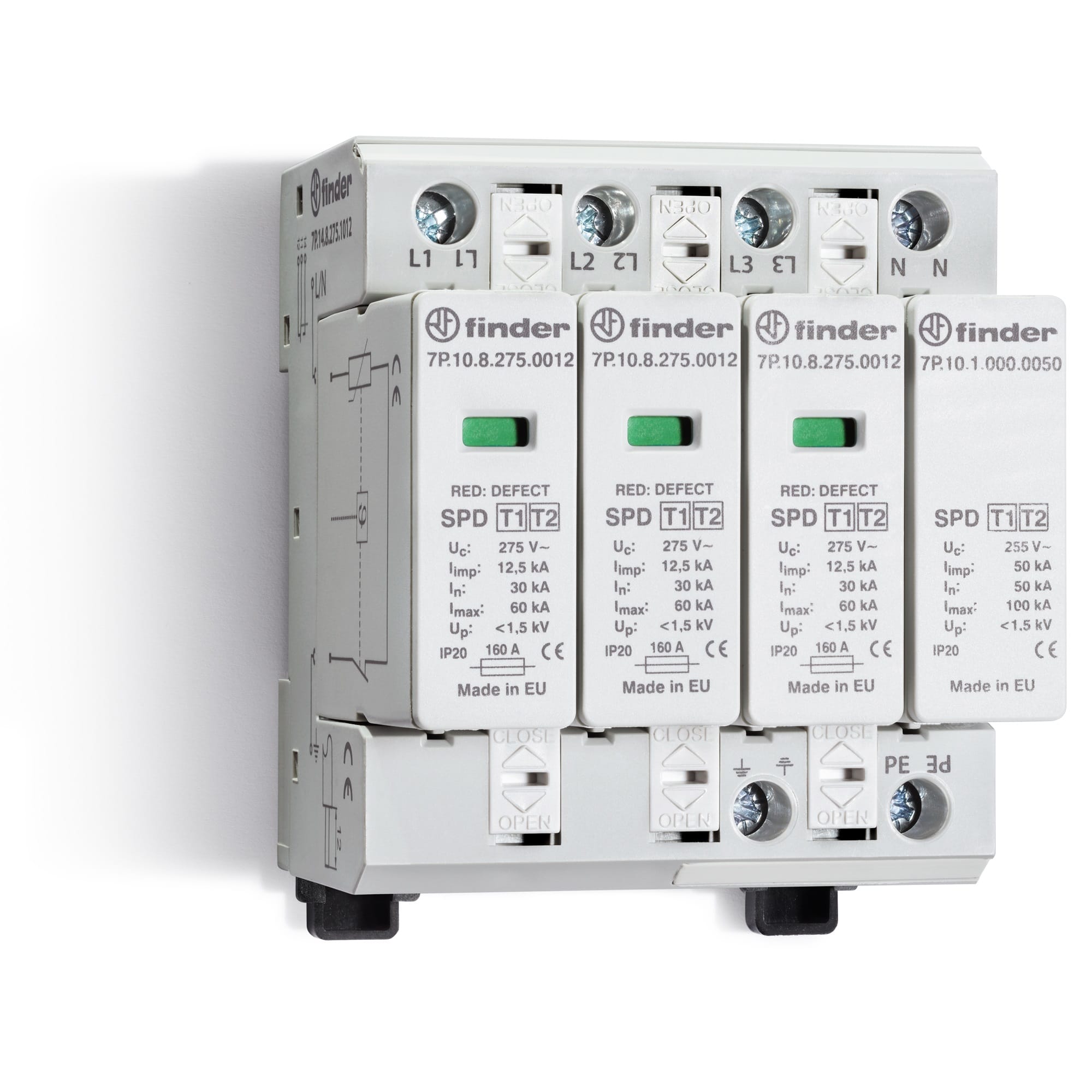 FINDER SPA FIN7P1482751012 SPD CLASSE1+2 TRIFASE 4P 275VAC 3+1 12.5