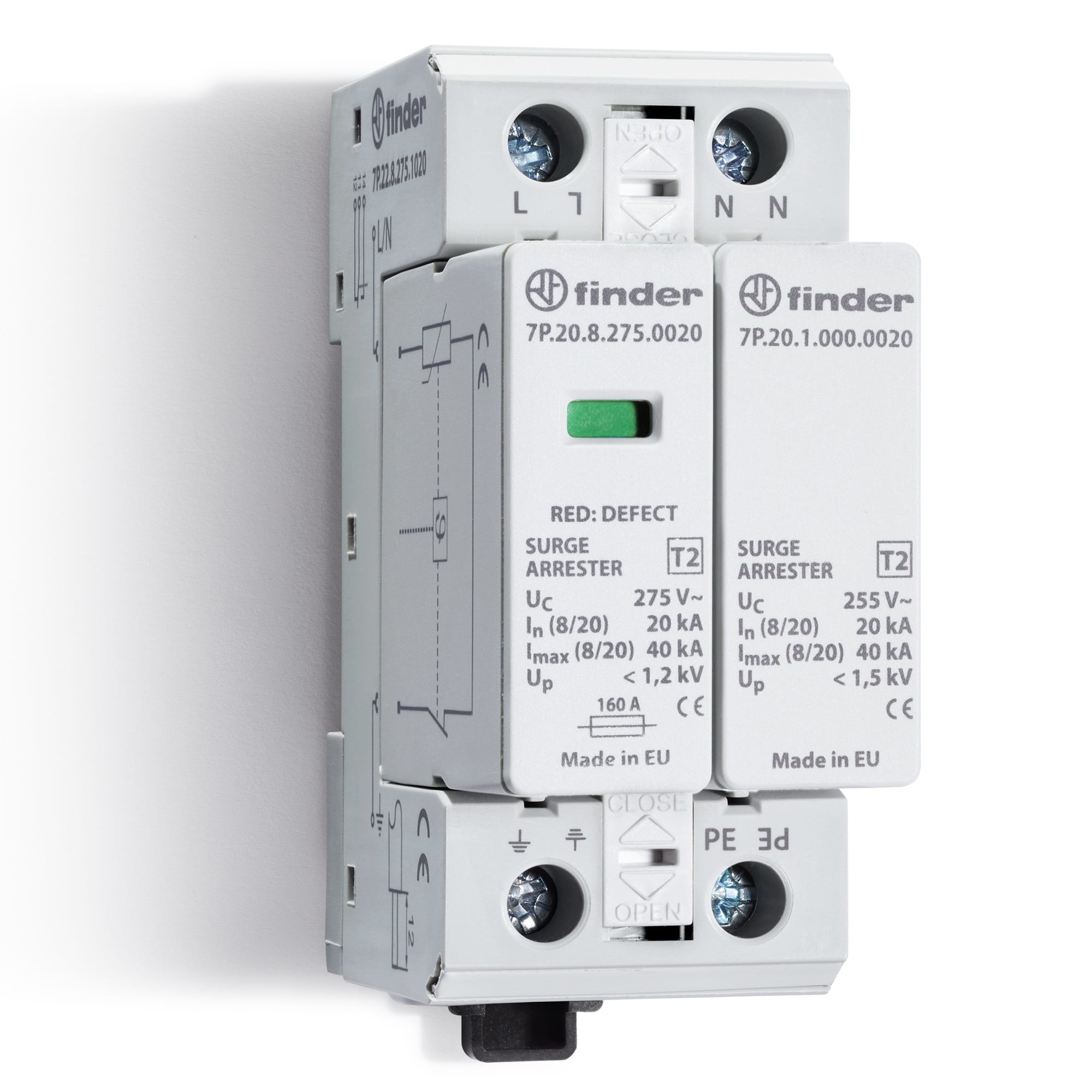 FINDER SPA FIN7P2282750020 SPD CLASSE2 MONOF 2P 275VAC 1+1 20KA NOR