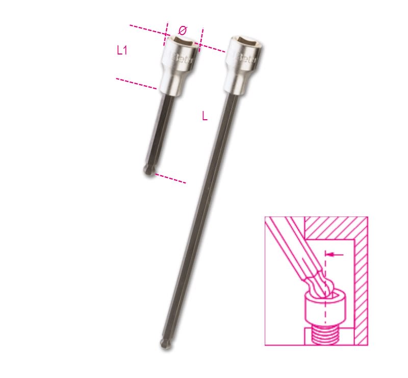 BM SPA - BMM009200495 Chiavi a bussola maschio esagonale con estremità sferica con quadro femmina 1/2"cromate - inserti bruniti