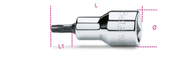 BM SPA - BMM009200371 Chiavi a bussola maschio per viti con impronta Tamper Resistant Torx®, con attacco quadro femmina 1/2' cromate - inserti bruniti