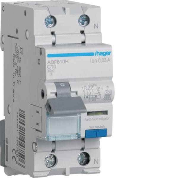 HAGER HAGADF810H DIFF MAGN ACC 1P+N 30MA F 10A 4,5KA C 2M
