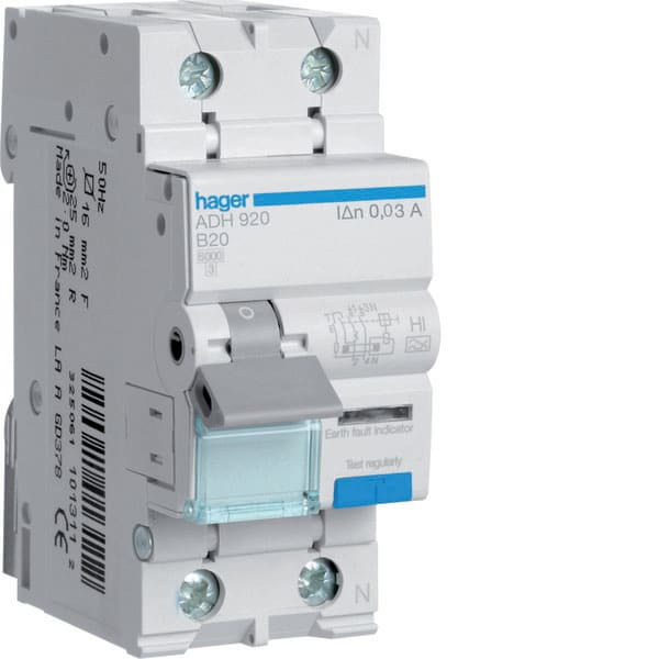 HAGER - HAGADH920 DIFF MAGN ACC 1PN 30MA A-HI 20A 6 KA B 2