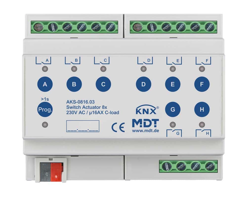 MDT ITALIA SRL EYGAKS-0816.03 Attuatore KNX on/off 8 canali,230V,16A,C-Last,140µF