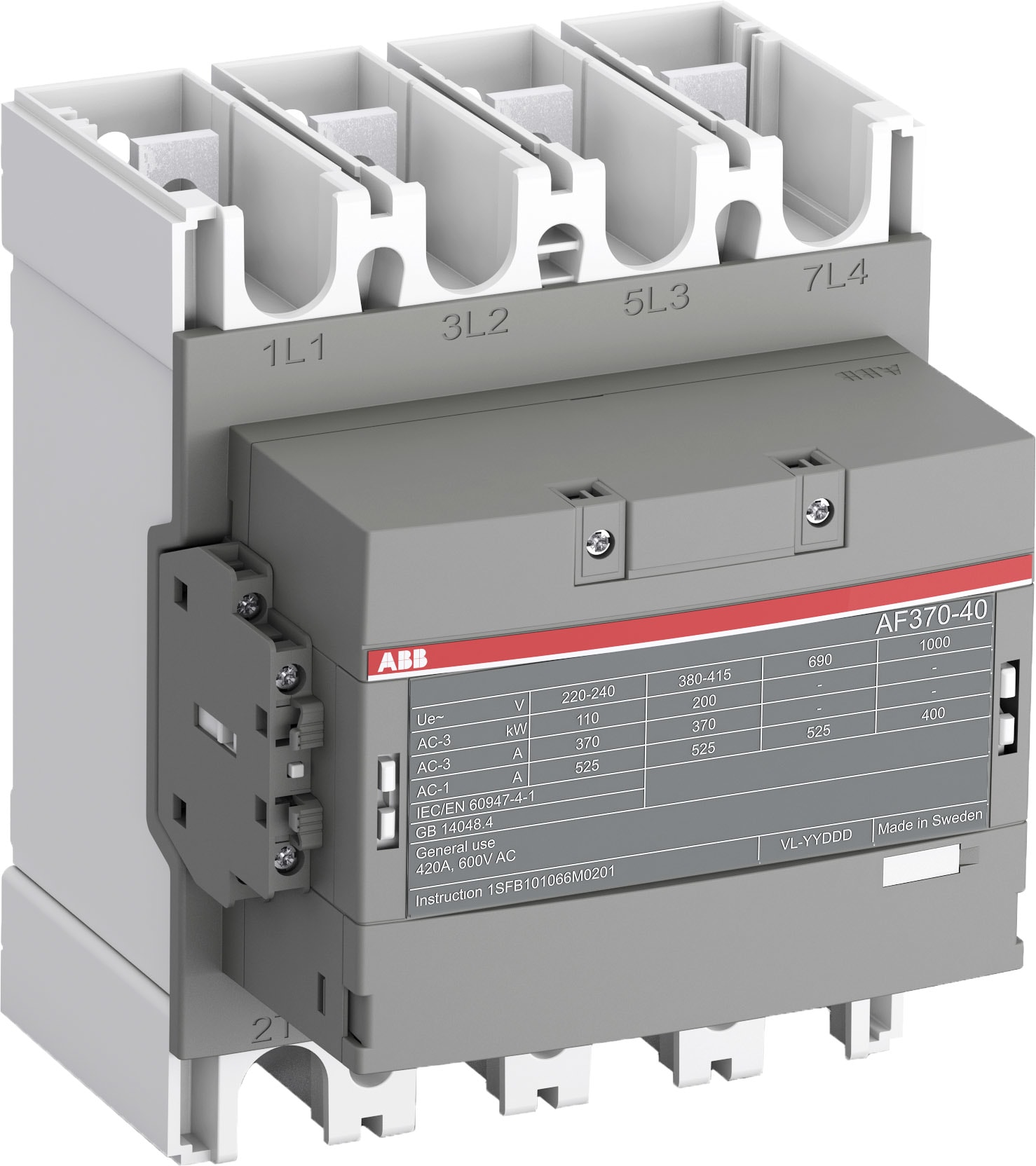 ABB SPA ABBAF370401112 AF370-40-11-12 CONT 4P 525A 48-130VAC/DC