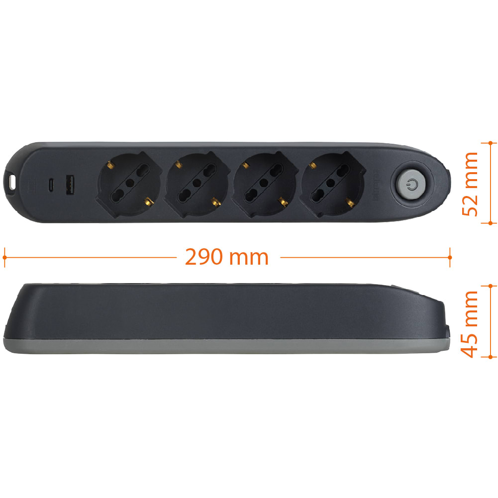 BTICINO - BTI3684GBU MULTIPRESA 4 SCHUKO/BIPAS+INTER+2USB GRI