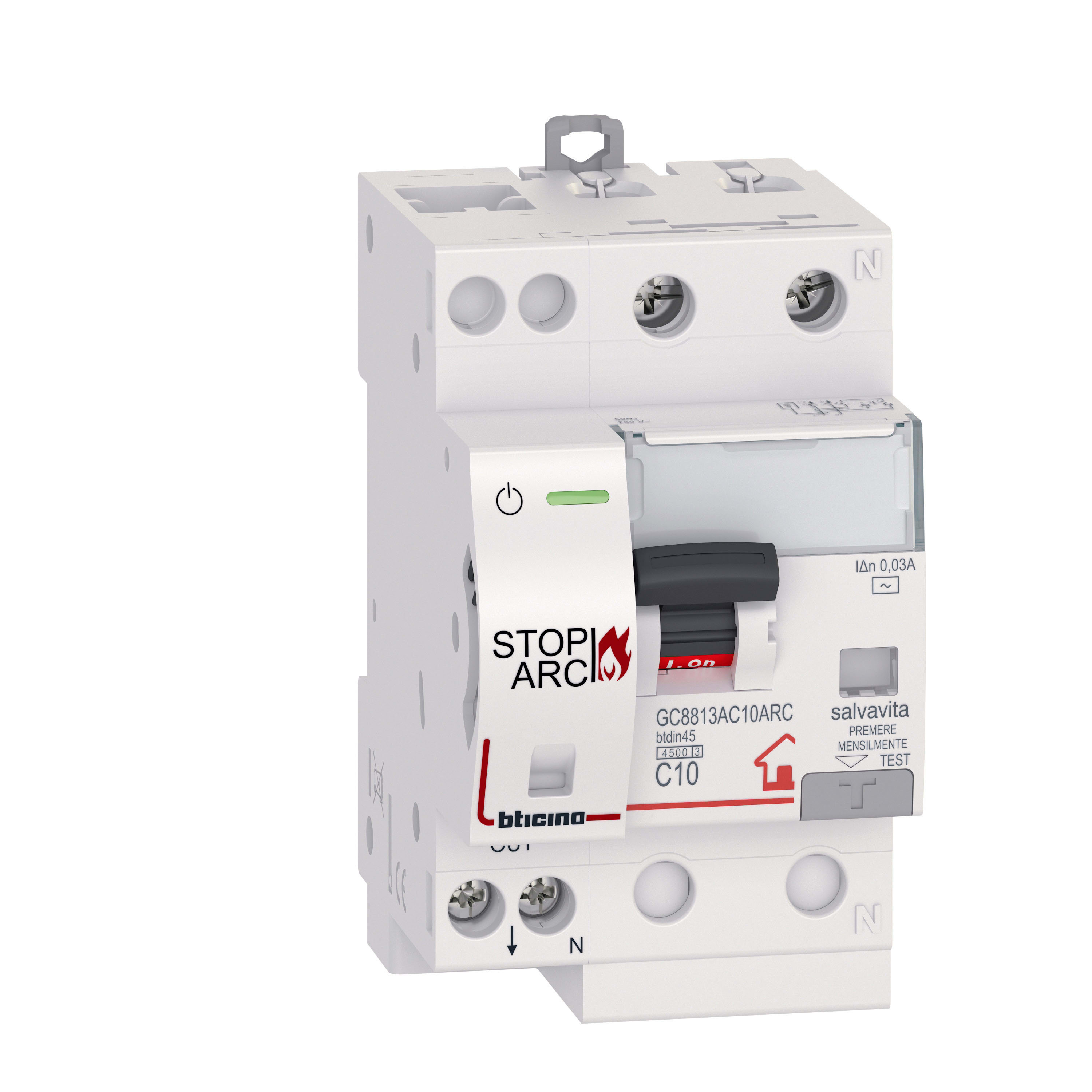 BTICINO BTIGC8813AC10ARC BTDIN STOP ARC 1P+N C10 4500A 30MA AC