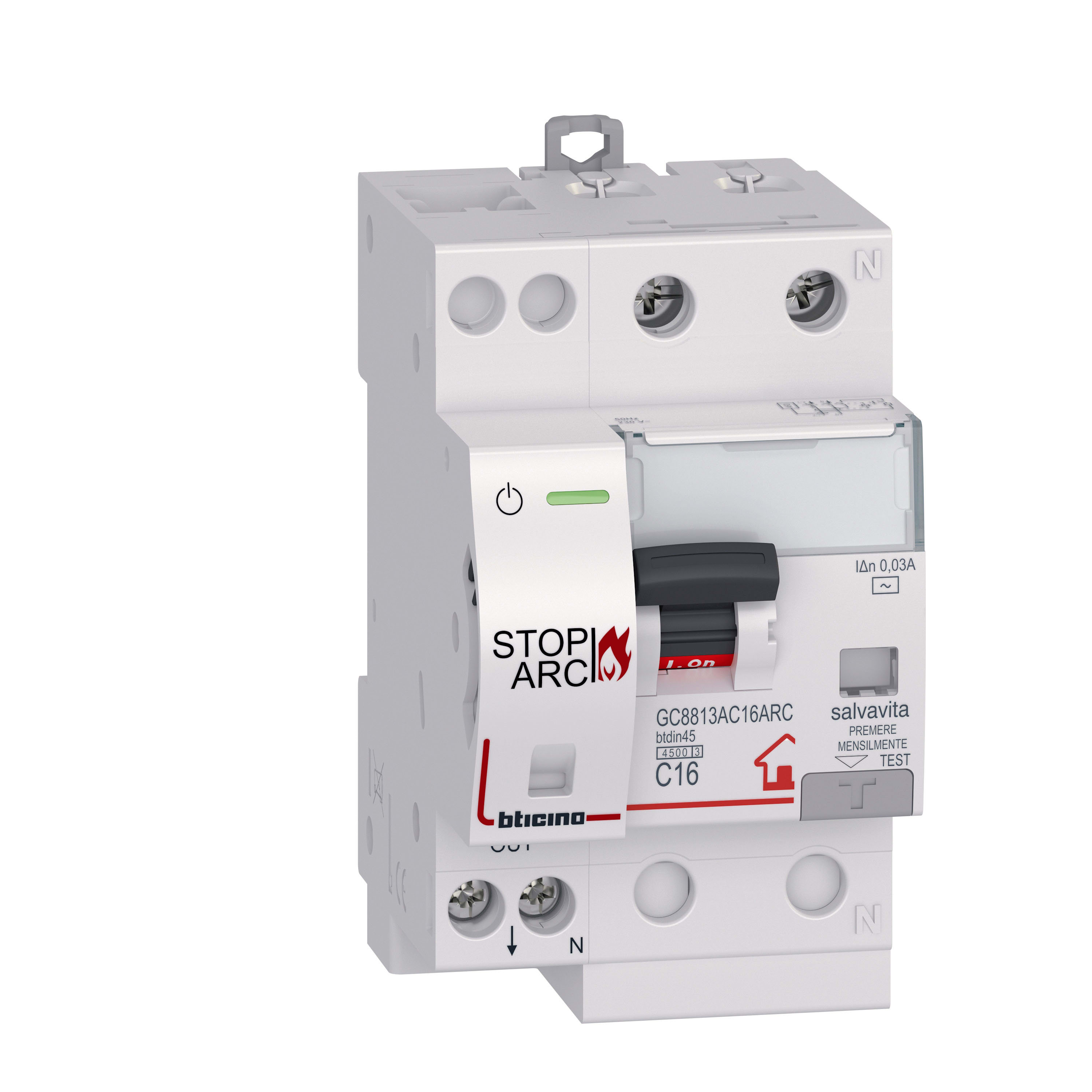 BTICINO BTIGC8813AC16ARC BTDIN STOP ARC 1P+N C16 4500A 30MA AC