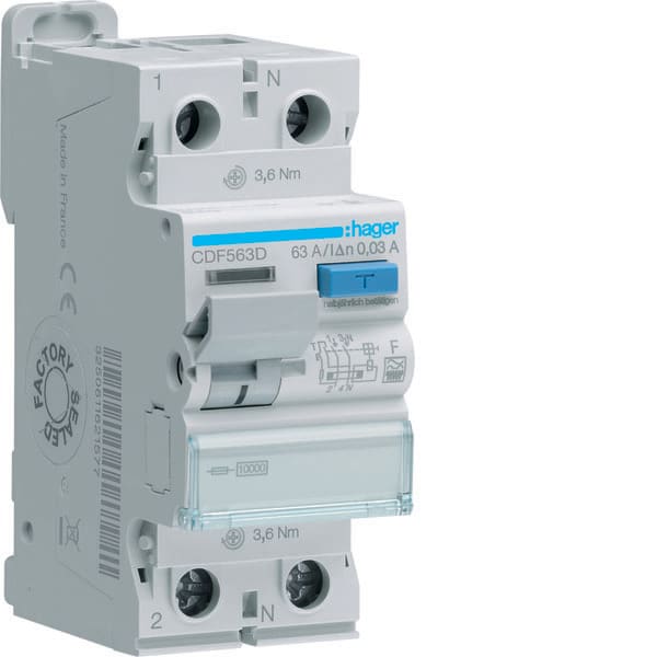 HAGER HAGCDF563D FI-Schalter 2P 10kA 63A 30mA Typ F
