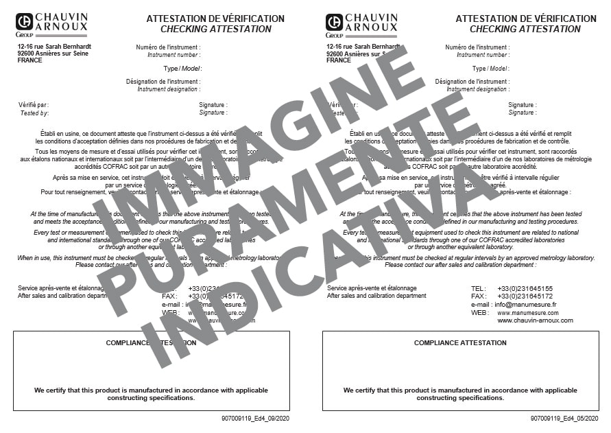 A.M.R.A. SPA - AMRCER CHAUVIN ARNOUX CERTIFICATO METROLOGICO