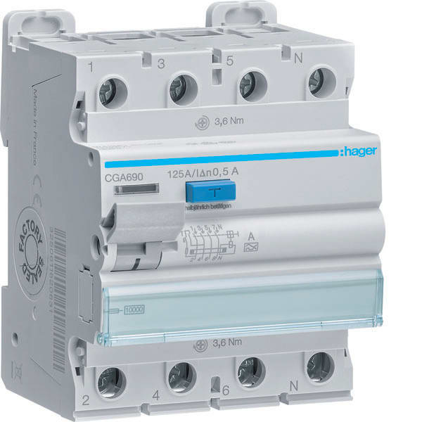 HAGER HAGCGA690 INT DIFF ACC 3P+N 500MA 125A A 4M