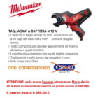 MILWAUKEE - AEG COP4933431600 M12CC-0_TAGLIACAVI
