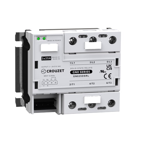 CROUZET - CROGN025DSRL SSR, GN0, 3-PHASE, PANEL MOUNT, 25A, IN