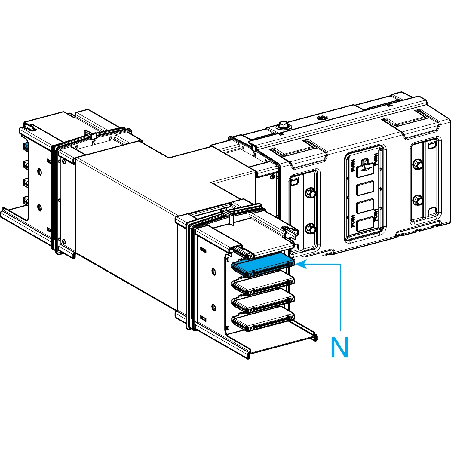 SCHNEIDER ELECTRIC - SNRKSA1000DTC40 Tee, Canalis KSA1000, aluminium , 800/1000A, fixed dimensions (A/B/C 290mm), 3L+N+PE, white RAL9001
