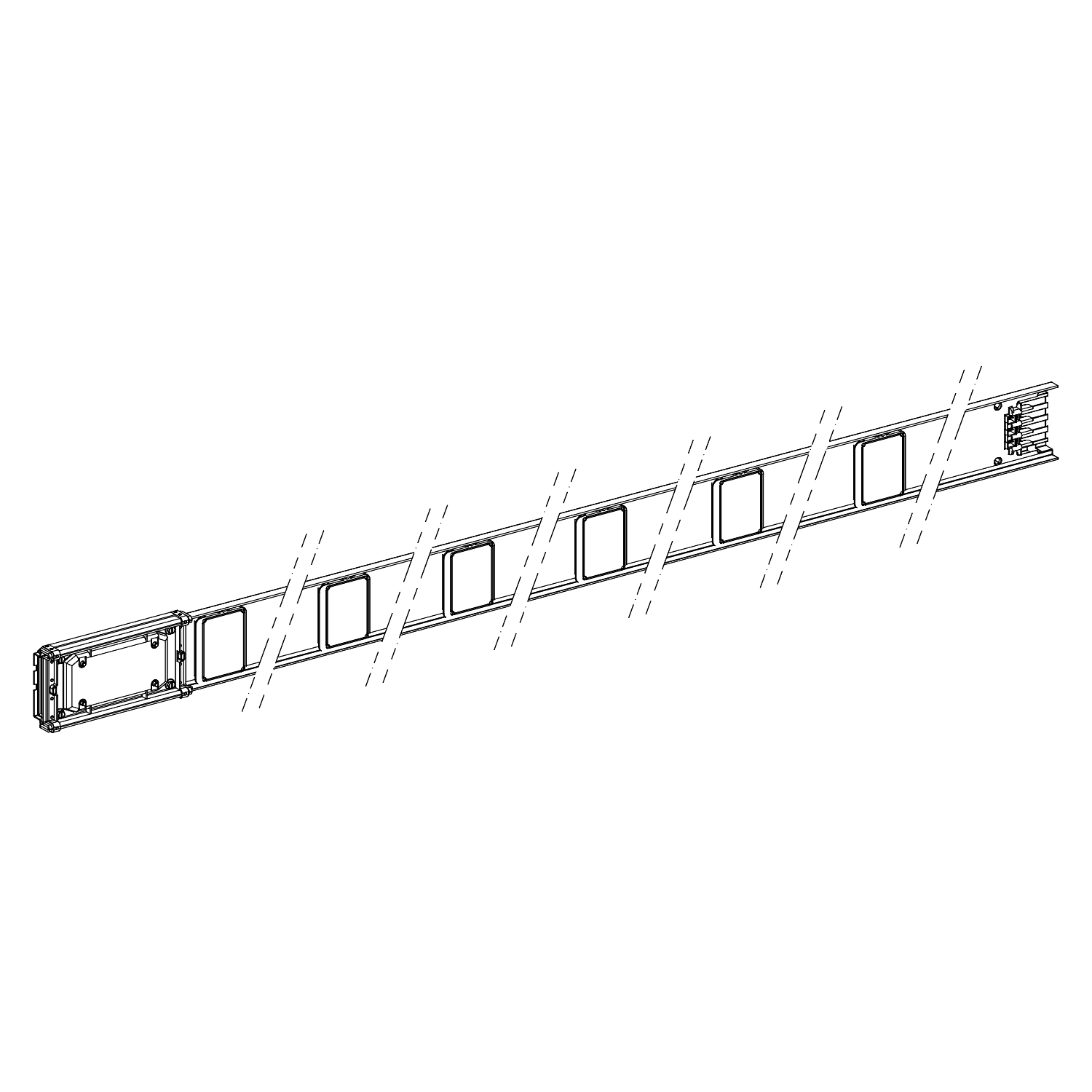 SCHNEIDER ELECTRIC - SNRKNA100ED4306 Straight distribution length, Canalis KN, standard, aluminium, 100A, 3L+N+PE, fixed length 3m, 6 outlets, RAL9001