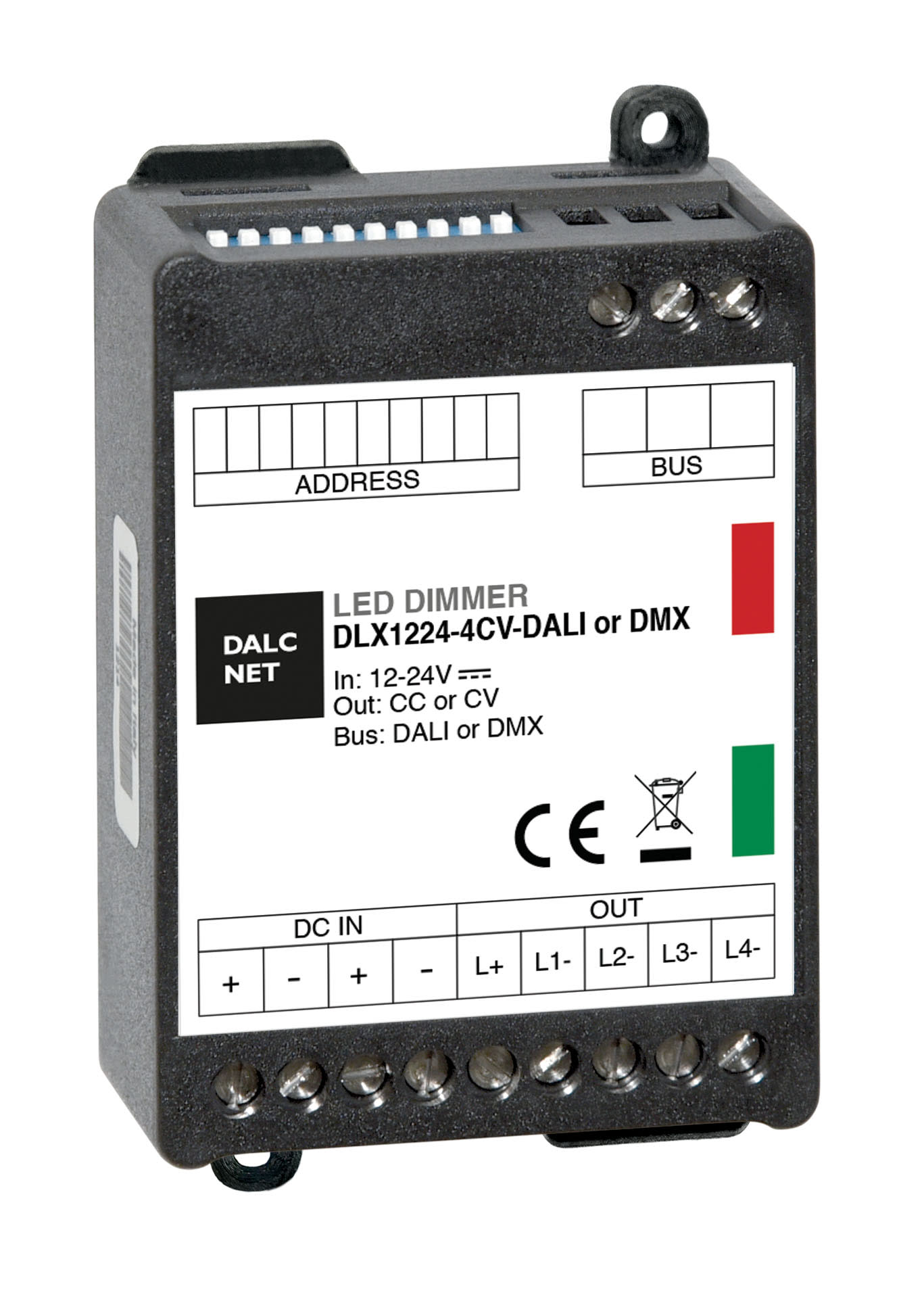 DIGIMAX SRL - DIXDLX1224-4CV-DMX DIMMER DMX +PUSH CV 12-24VIN 4CH