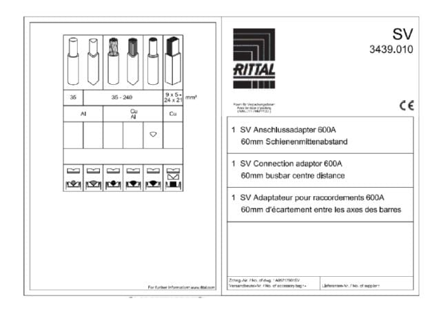 RITTAL SPA RIT3439010 SV ADATTATORE CONNESS. 600A
