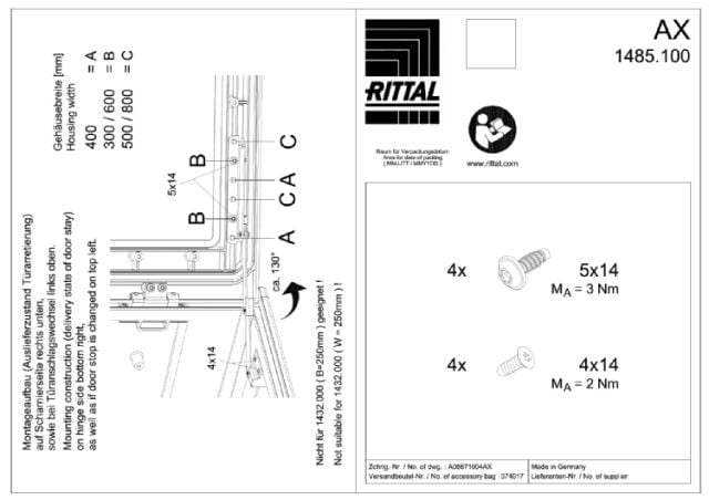 RITTAL SPA RIT1485100 AX PLASTIC ARRESTO PORTA APERTA -2PZ