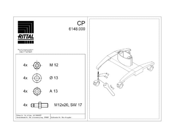 RITTAL SPA RIT6148000 CP 4 RUOTE PIVOTTANTI DOPPIE D=75MM