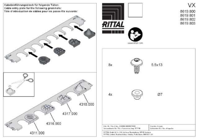 RITTAL SPA - RIT8619803 VX LAMIERE INGR.CAVI 1200MM 4PZ - 4PZ
