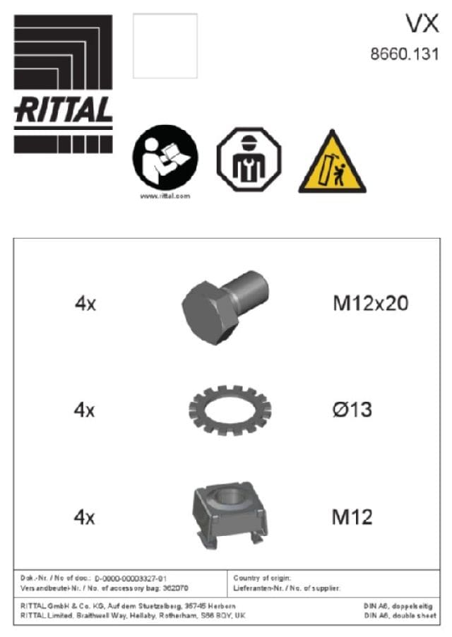 RITTAL SPA RIT8660131 VX ADATTATORE DI MONT. PER PIEDINI- 4 PZ