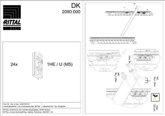 RITTAL SPA RIT2090000 DK ELEMENTO DI FISS. 19 - 1U (M5)-24PZ