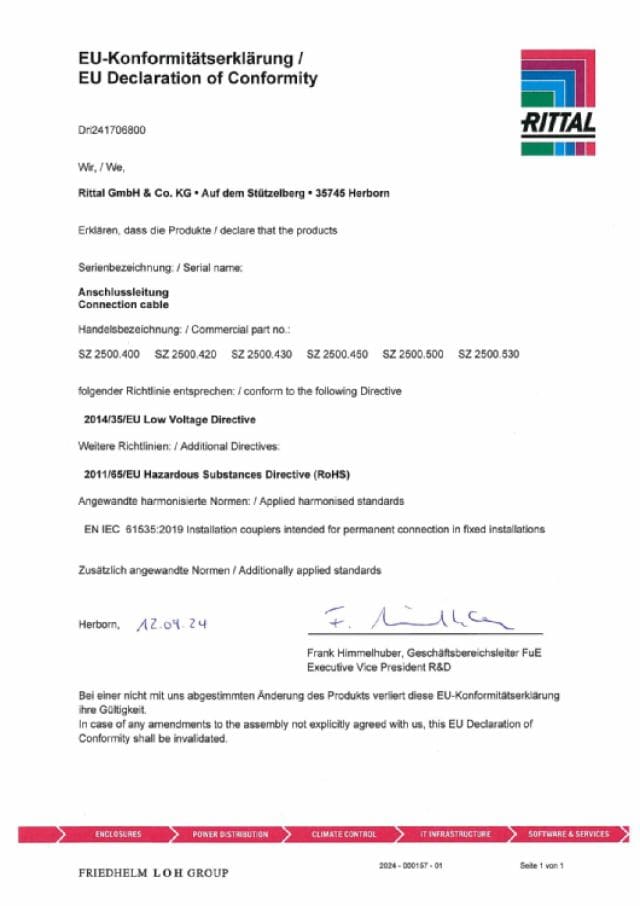 RITTAL SPA - RIT2500430 SZ CAVO PASS 3P 100/240V 1000MM CONF 5EA
