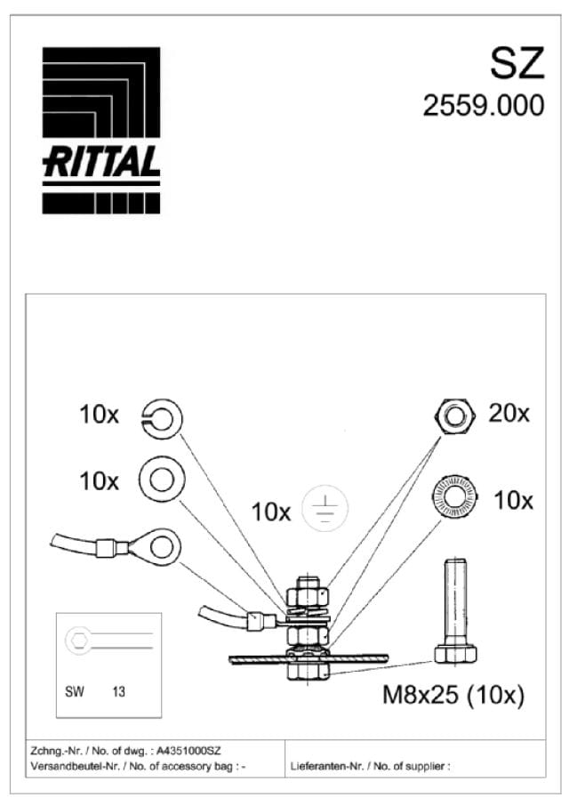 RITTAL SPA - RIT2559000 SZ 10 ACCESSORI DI FISSAGGIO M8 - 10PZ