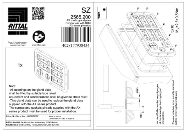 RITTAL SPA RIT2565200 SZ INGRESSO CAVI PLASTICA MISURA 5