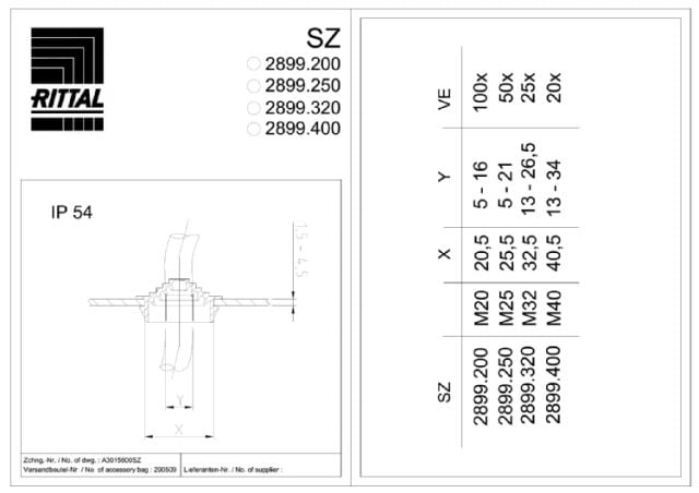 RITTAL SPA RIT2899250 SZ PASSACAVI GRADUATO 5-21 - 50PZ