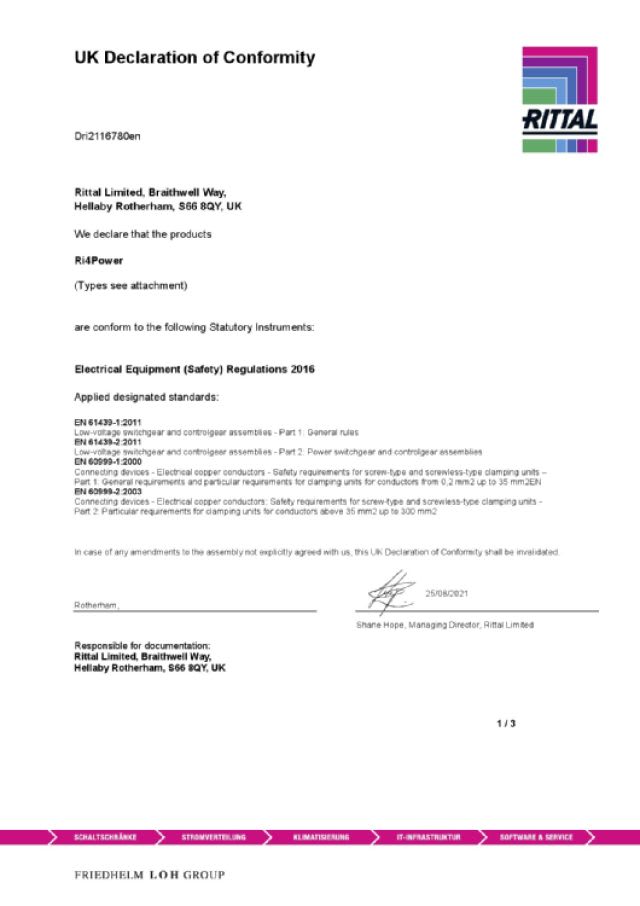 RITTAL SPA - RIT9677910 SV ADATT.DI CONNESSIONE 1000A 1P -185MM