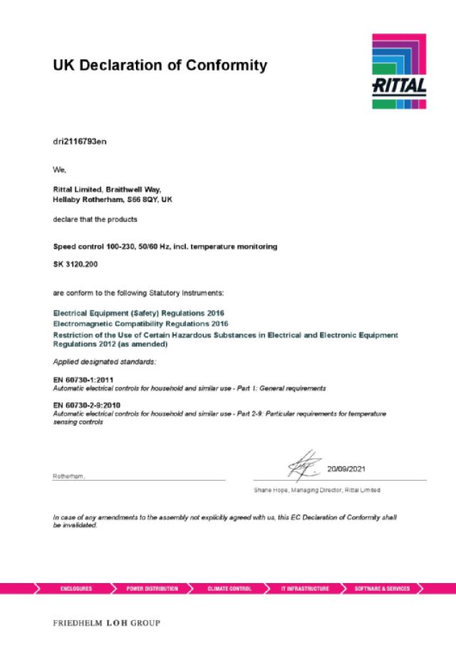 RITTAL SPA - RIT3120200 SK REGOLATORE DI GIRI 100/230V AC