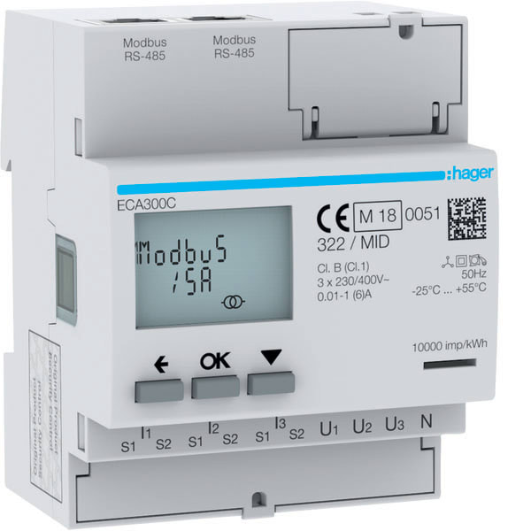HAGER HAGECA300C Energiezahler 3ph, indirekt, AGARDIO,MID