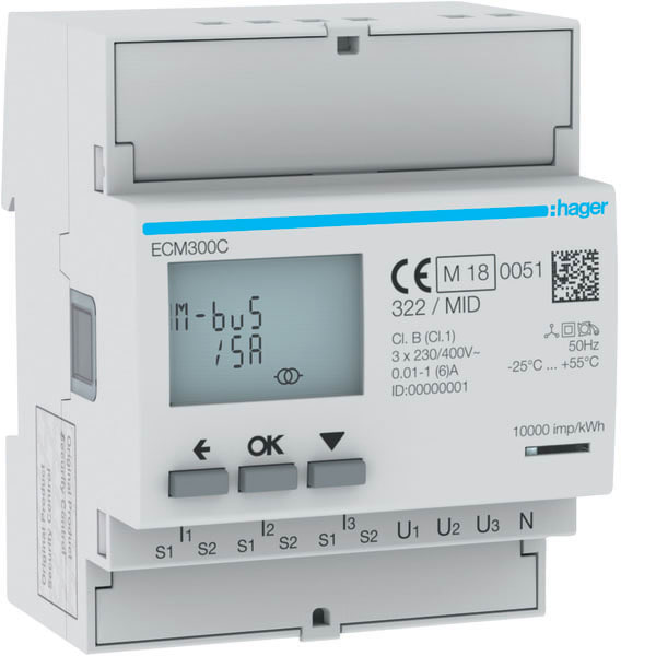 HAGER HAGECM300C Energiezahler 3ph, indirekt, MBUS, MID